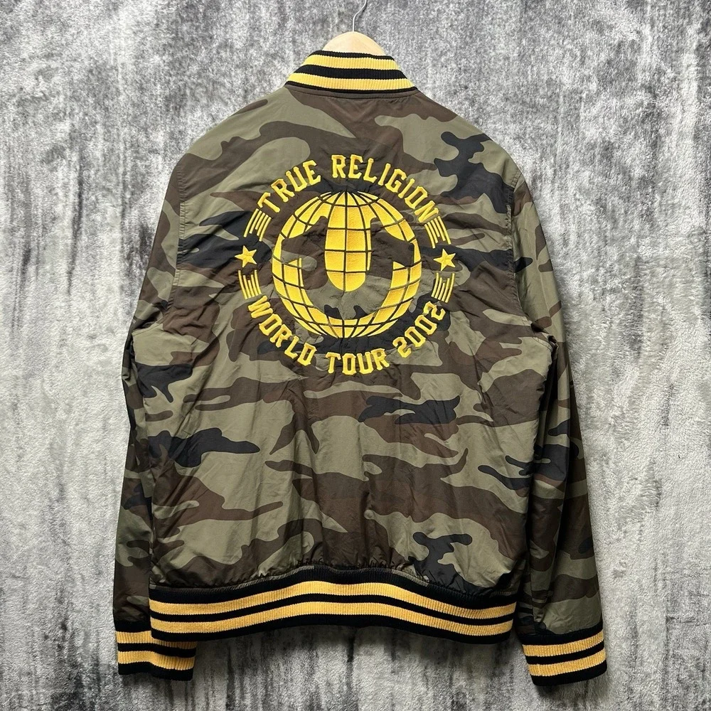 True Religion 2002 World Tour Camo Bomber Jacket XL Vintage Y2K